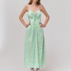 Femme BZB Robe | Robe Longue Imprimee Fines Bretelles Vert