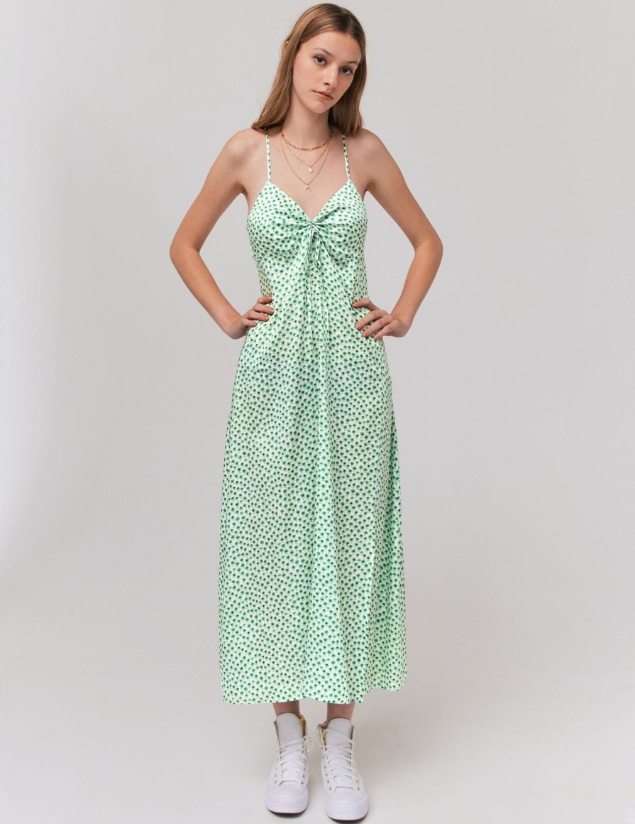 Femme BZB Robe | Robe Longue Imprimee Fines Bretelles Vert