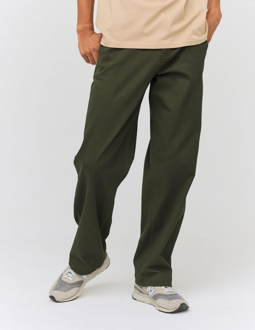 Homme BZB Pantalon | Pantalon Chino Loose Vert Kaki