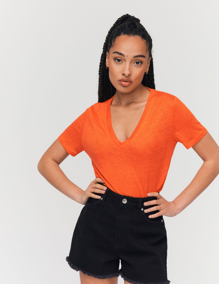 Femme BZB Tee-Shirt & Polo | T-Shirt Lin Uni Premium Orange