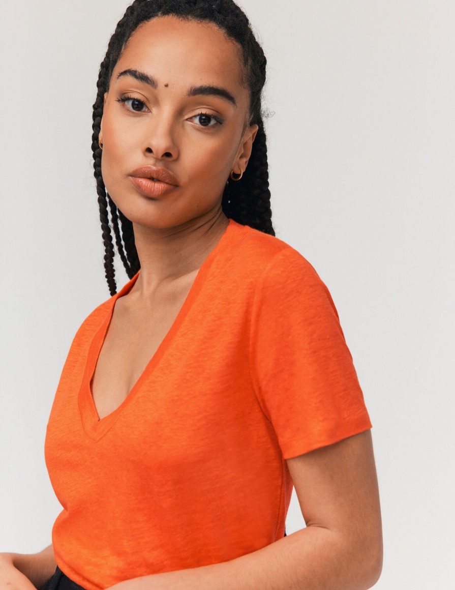 Femme BZB Tee-Shirt & Polo | T-Shirt Lin Uni Premium Orange