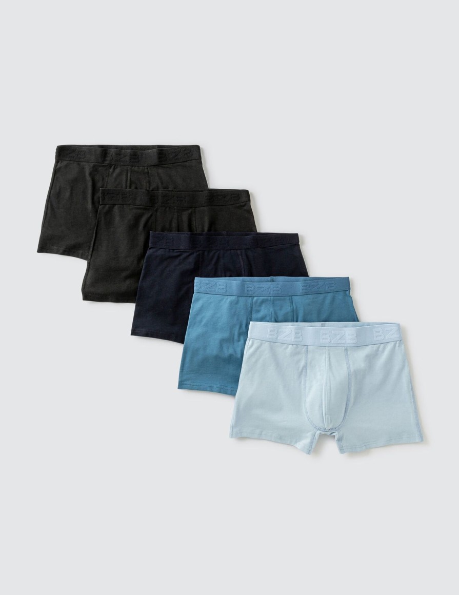 Homme BZB Sous-Vetements & Pyjama | Lot De 5 Boxers Unis Bleu Fonce