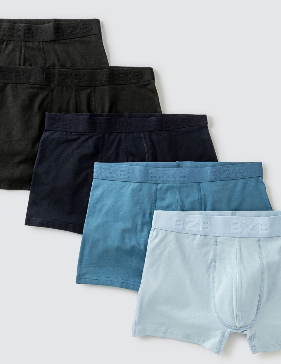 Homme BZB Sous-Vetements & Pyjama | Lot De 5 Boxers Unis Bleu Fonce