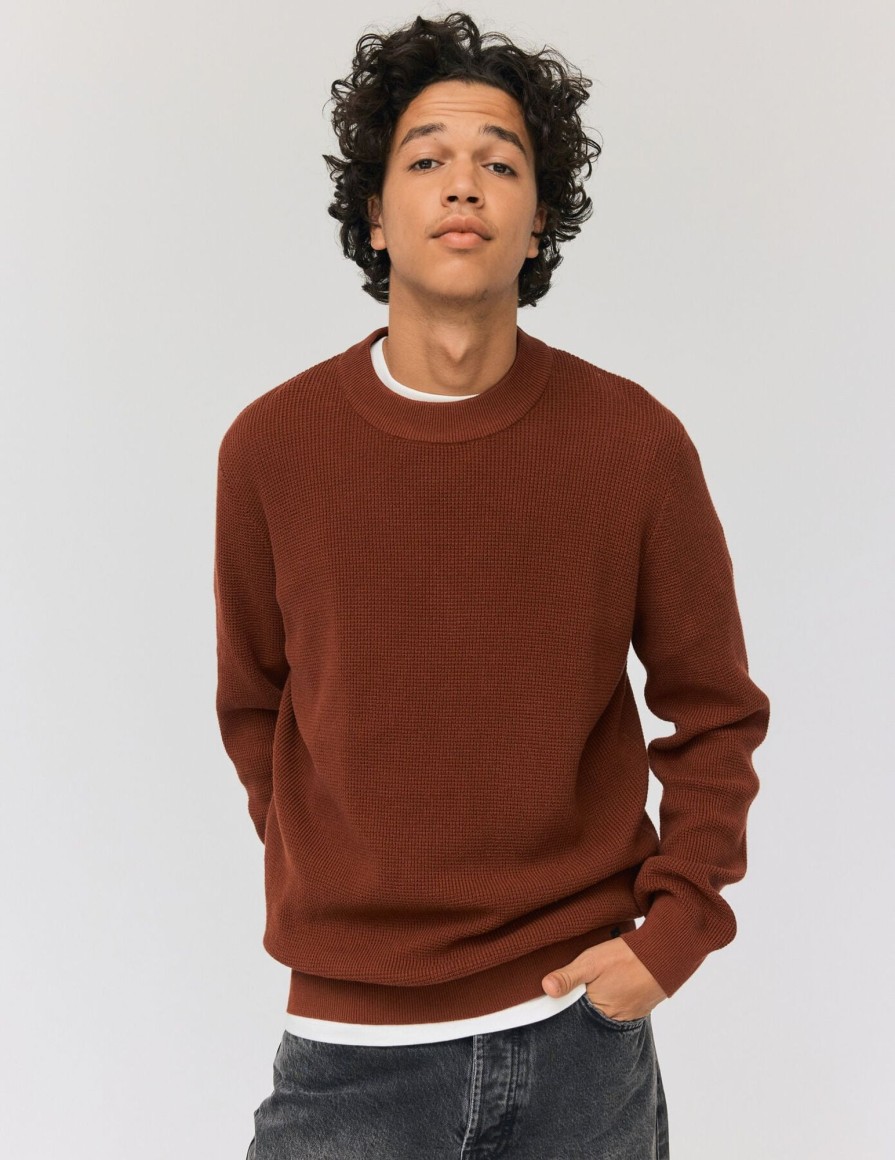 Homme BZB Pull | Pull Col Rond En Maille Marron