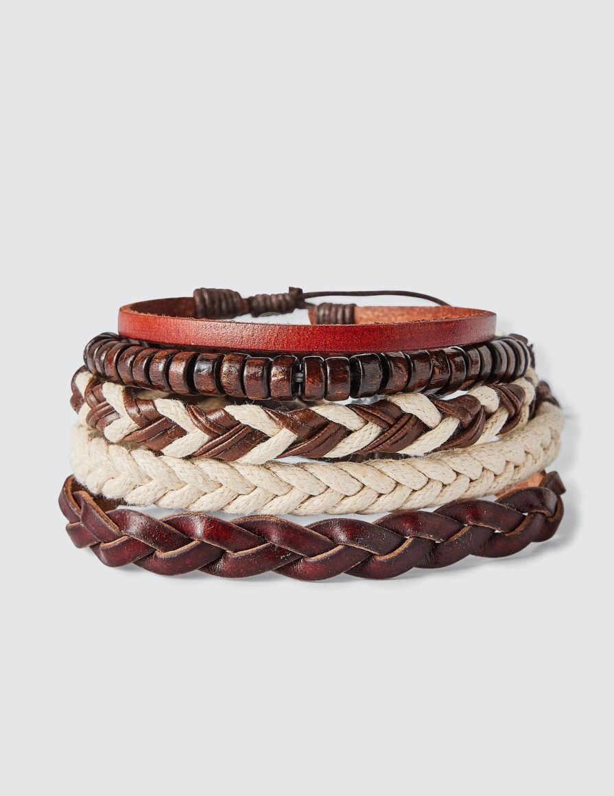 Homme BZB Bracelets | Lot De 5 Bracelets Fantaisie Beige