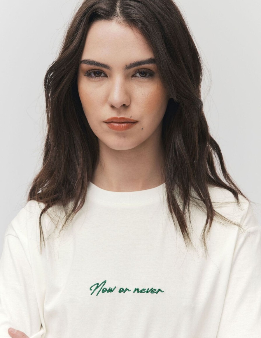 Femme BZB Tee-Shirt & Polo | T-Shirt Brode Now Or Never Blanc