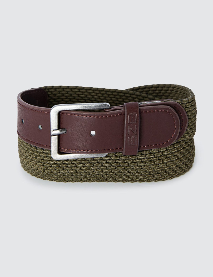 Homme BZB Ceinture | Ceinture Tressee Elastique Vert Kaki