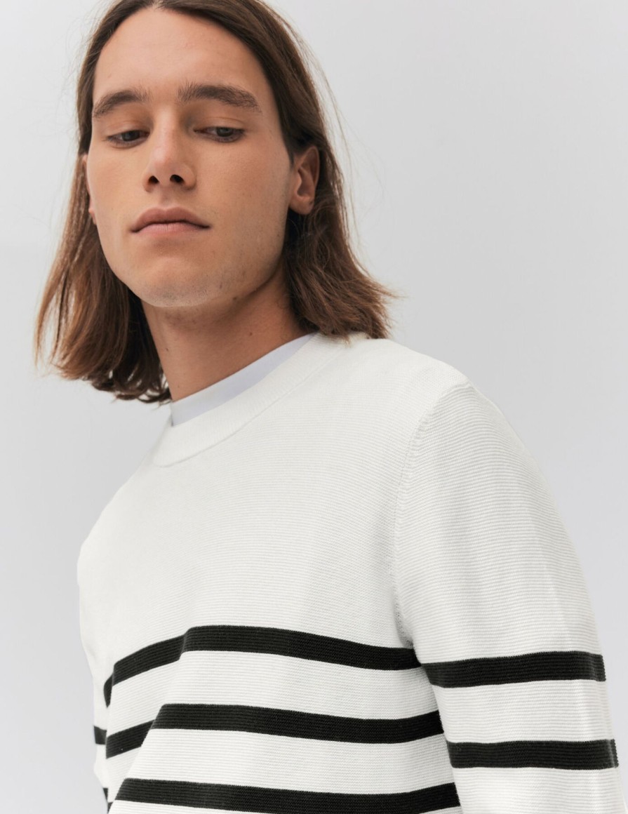 Homme BZB Pull | Pull Mariniere Blanc