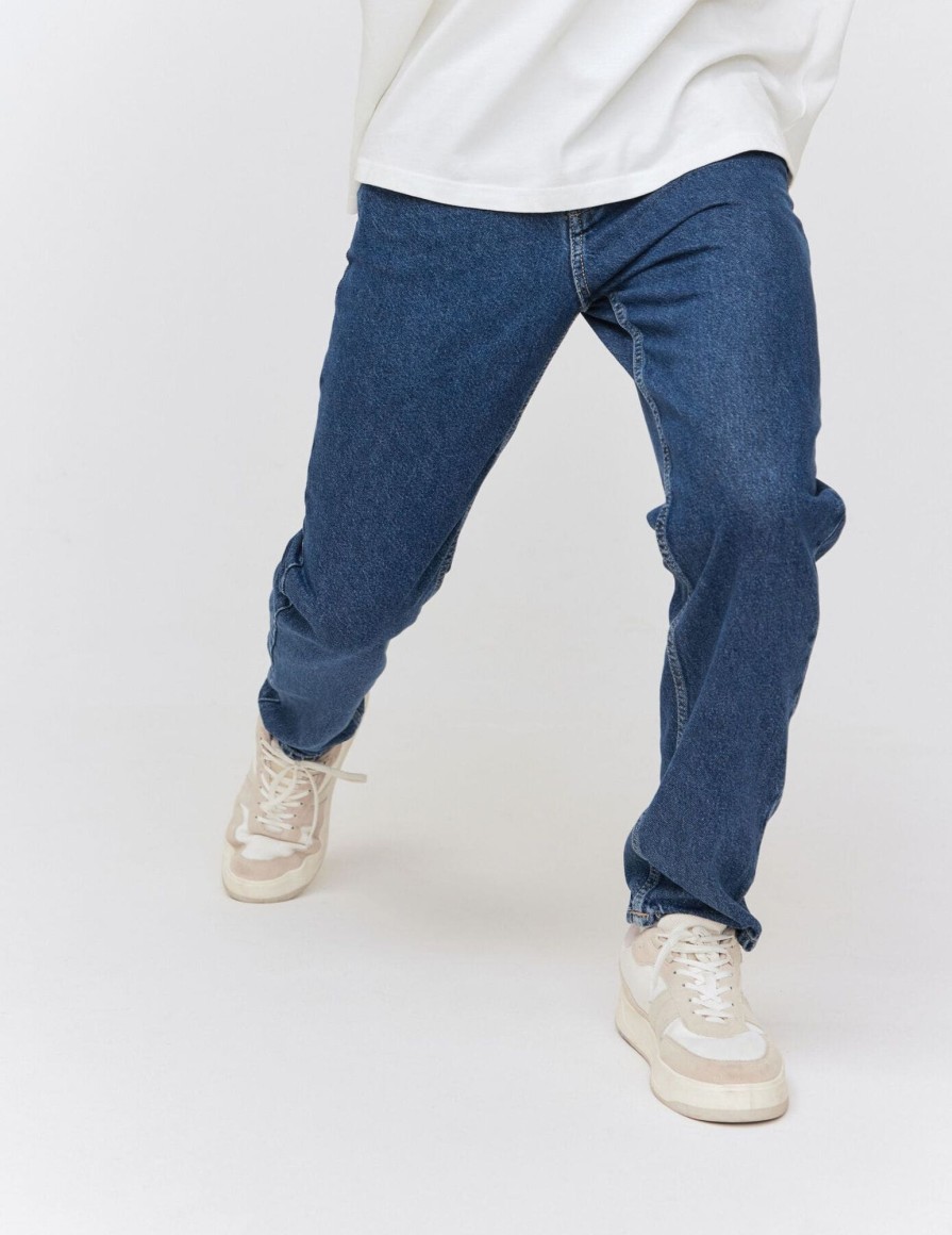 Homme BZB Jeans | Jean Relaxed Stone Used Bleu Fonce