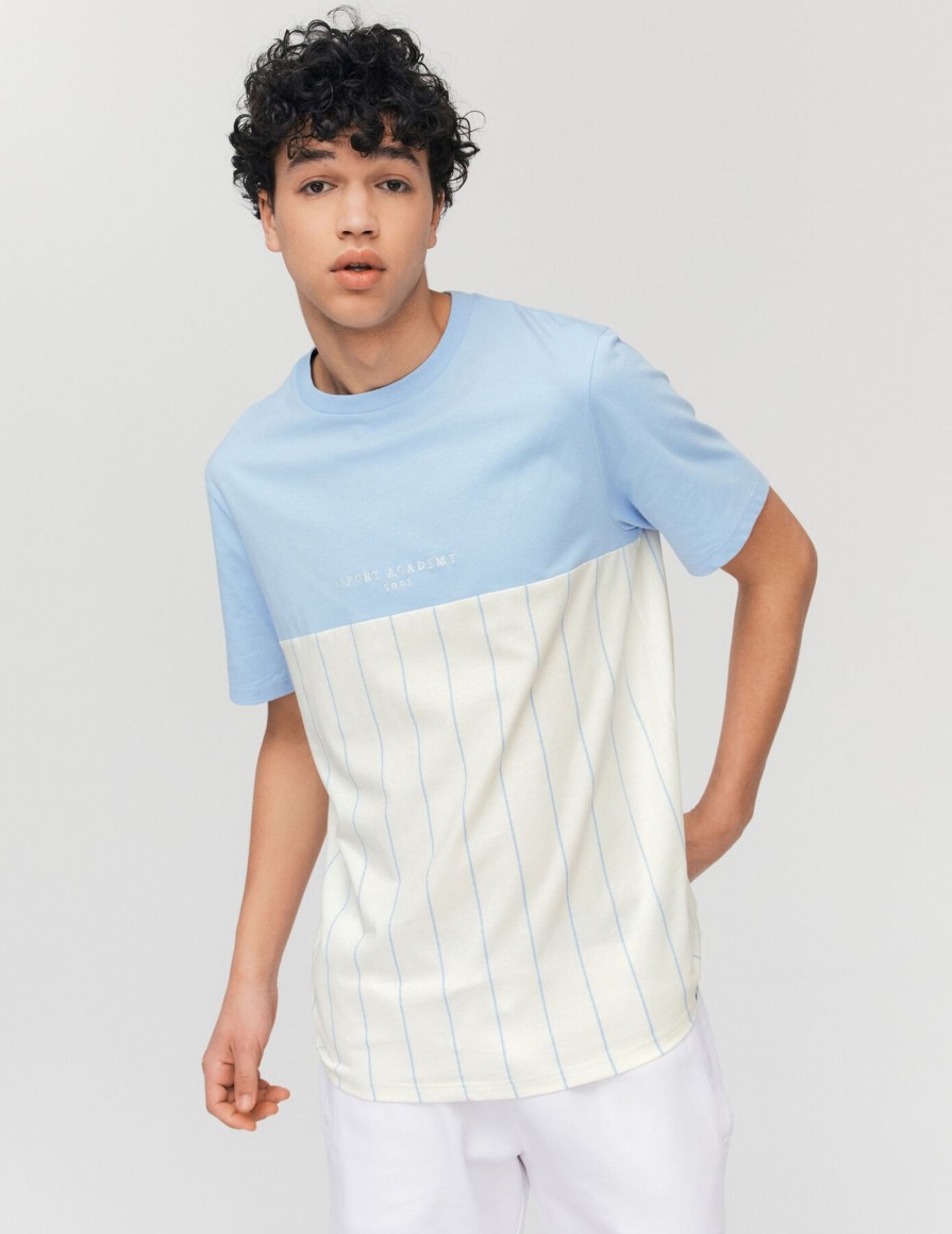 Homme BZB Tee-Shirt | T-Shirt Raye Colorblock Bleu Clair