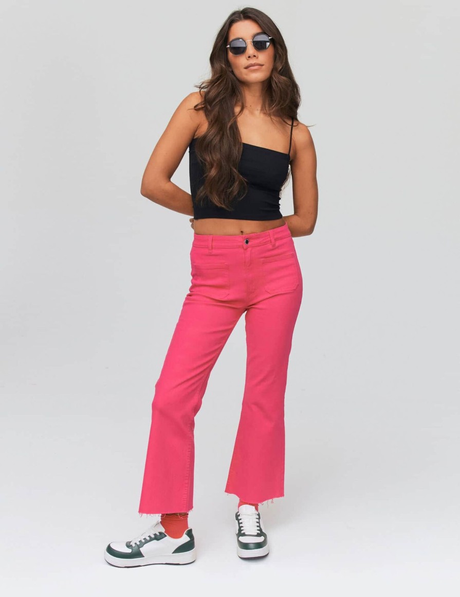 Femme BZB Jeans | Jean Flare Couleur Cropped Rose