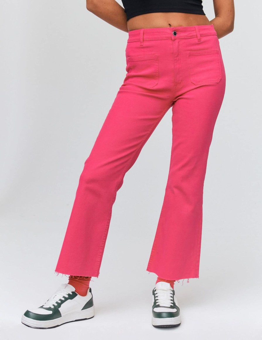 Femme BZB Jeans | Jean Flare Couleur Cropped Rose