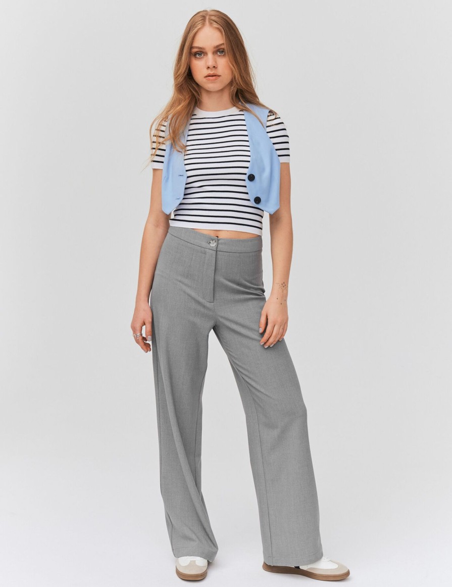 Femme BZB Pantalon | Pantalon Tailleur Gris Clair