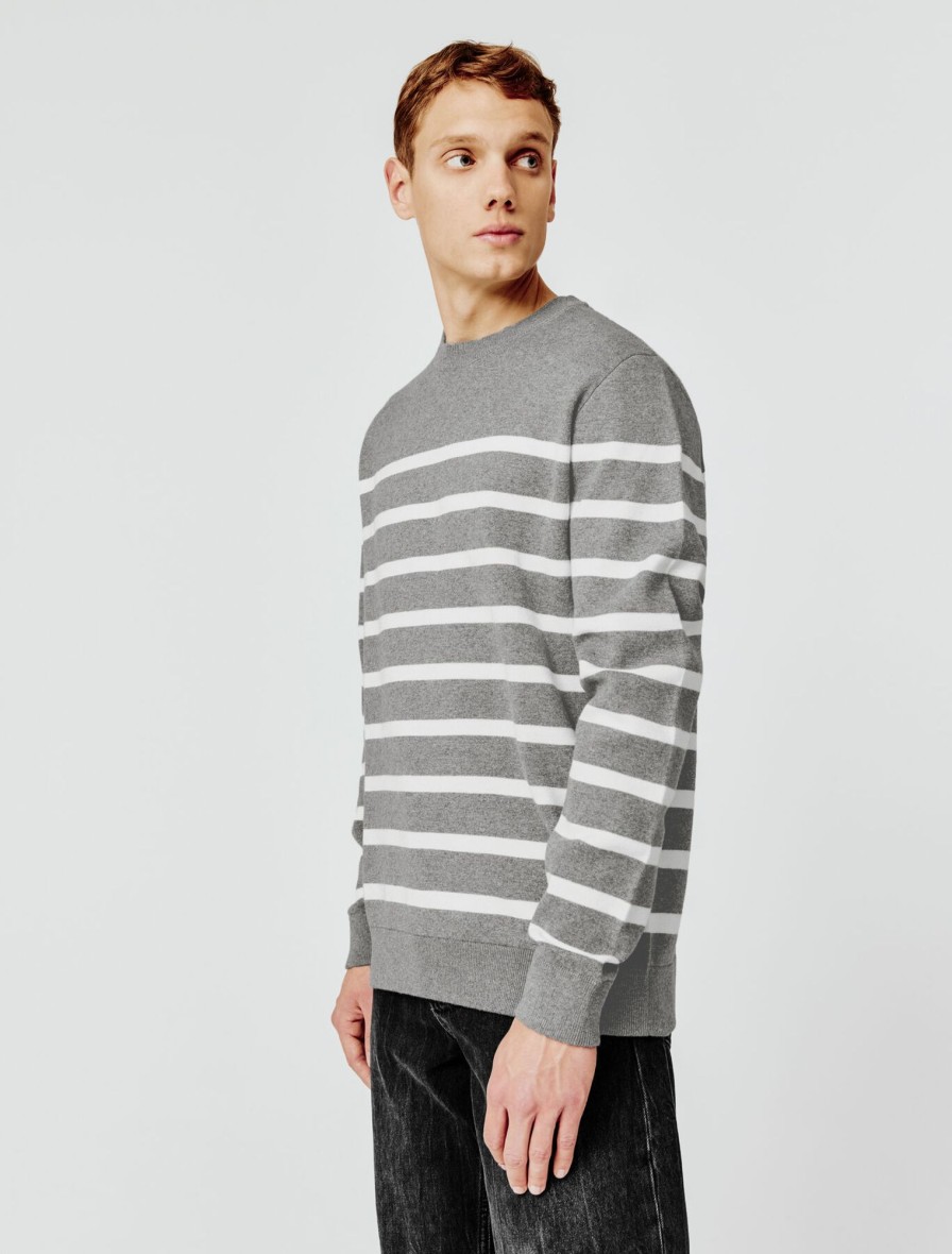 Homme BZB Pull | Pull Mariniere Gris Chine Fonce