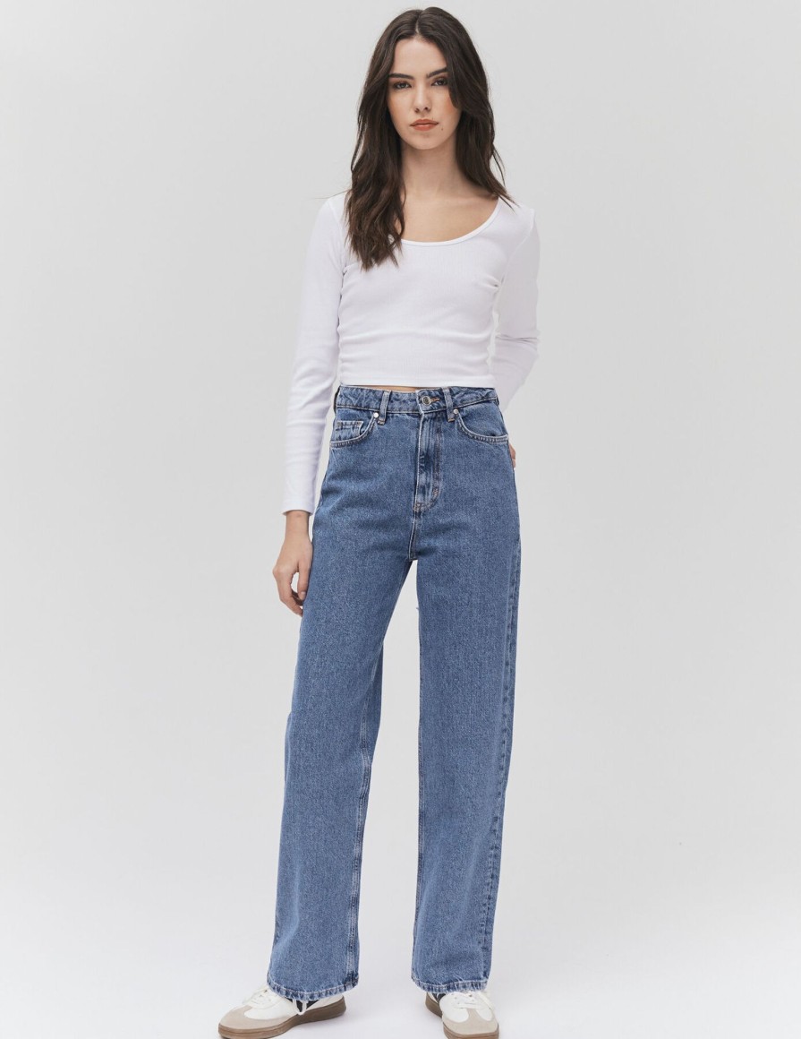 Femme BZB Jeans | Jean Straight Taille Haute Bleu Moyen