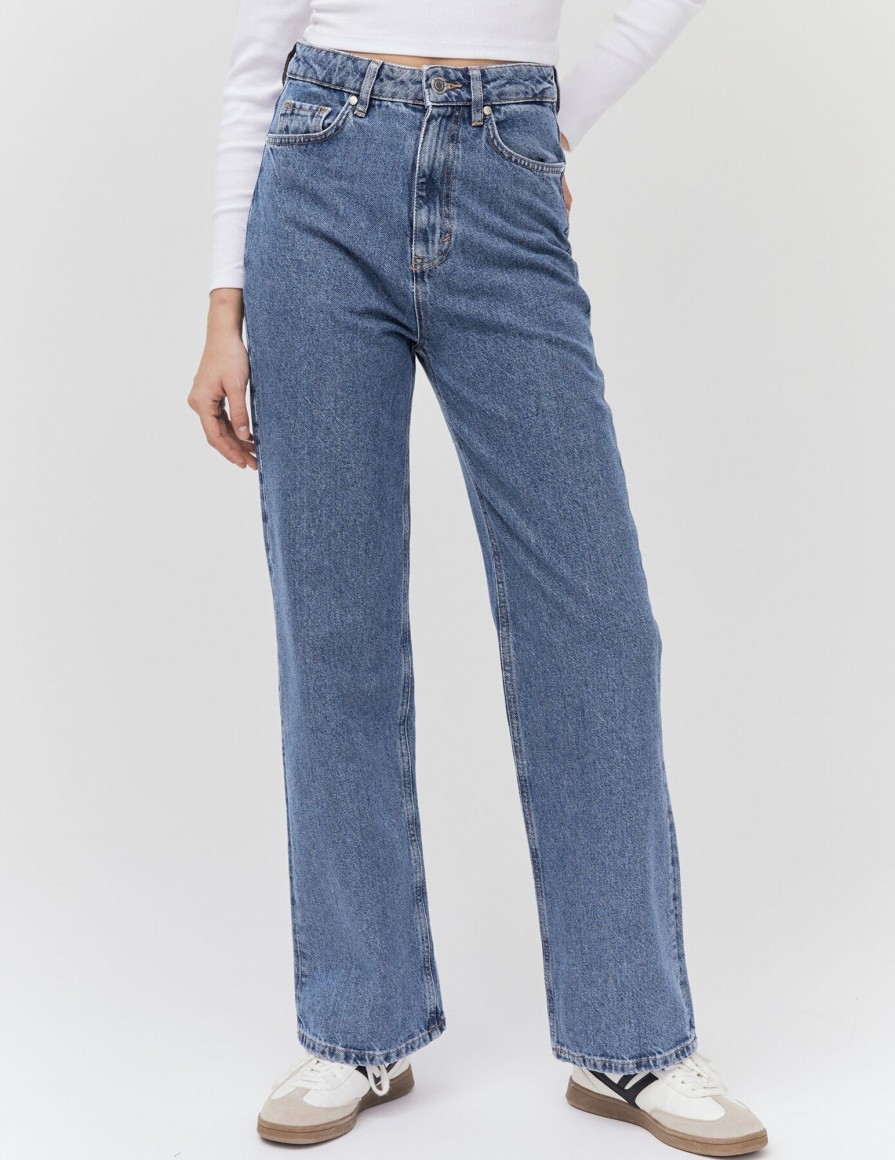 Femme BZB Jeans | Jean Straight Taille Haute Bleu Moyen