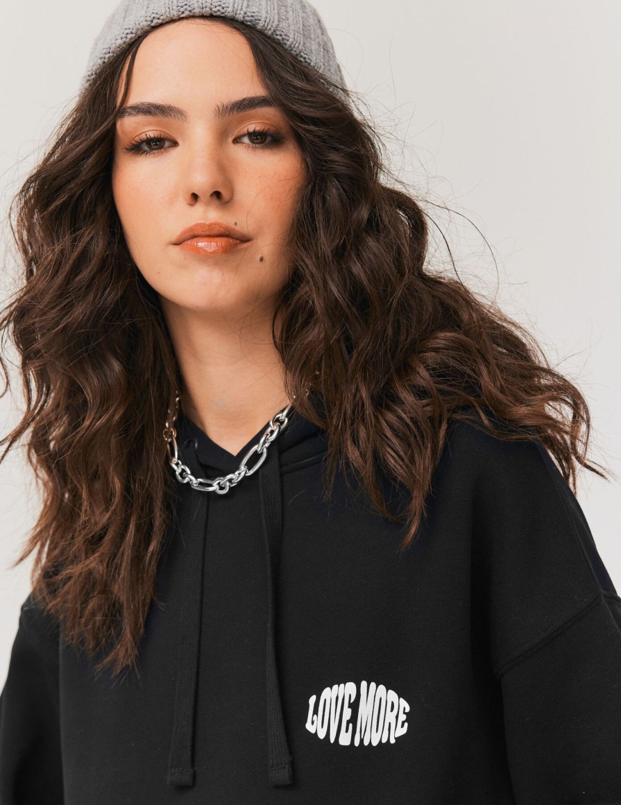 Femme BZB Sweat | Sweat Capuche Imprime Noir