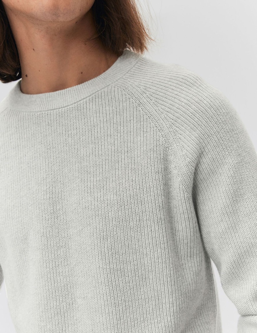 Homme BZB Pull | Pull Col Rond Coton Uni Gris Clair