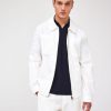 Homme BZB Veste & Blouson | Veste Zippee En Coton Lin Blanc