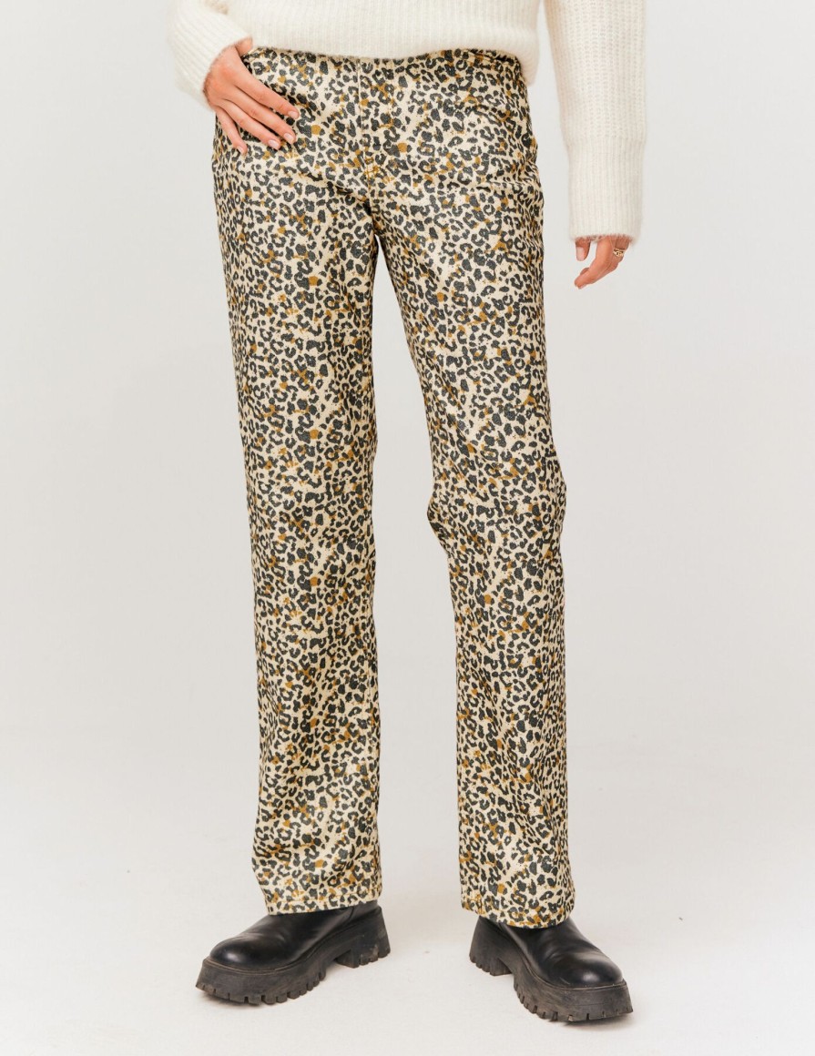 Femme BZB Jeans | Jean Straight Imprime Leopard Camel