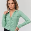 Femme BZB Tee-Shirt & Polo | Polo Manches Longues Fronce Vert Clair