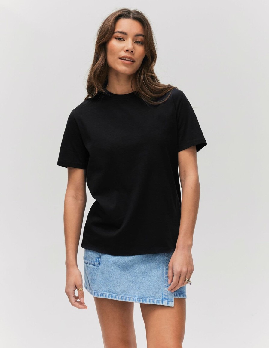 Femme BZB Tee-Shirt & Polo | T-Shirt Basique Uni Noir