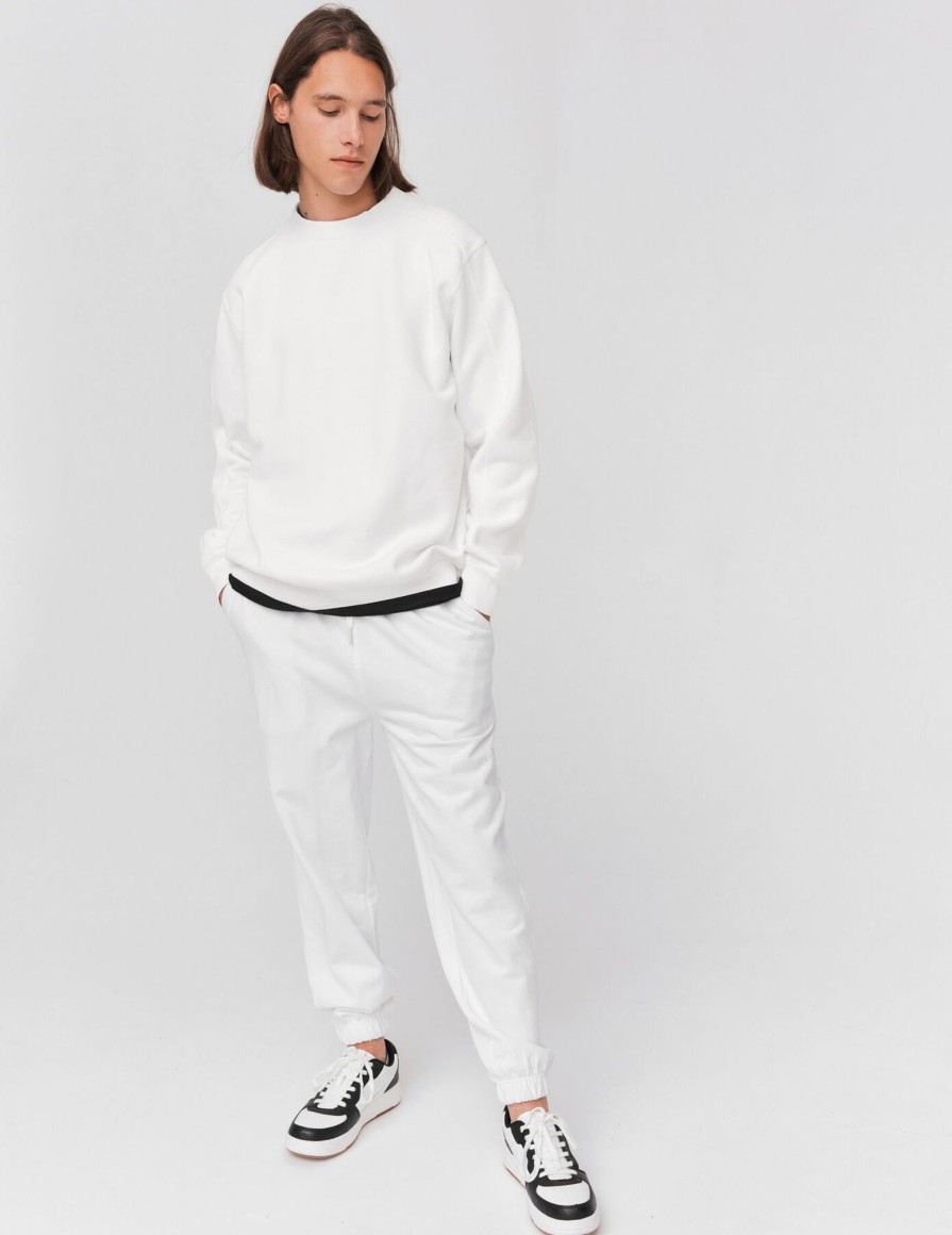 Homme BZB Sweat | Sweat Col Rond Basique Blanc