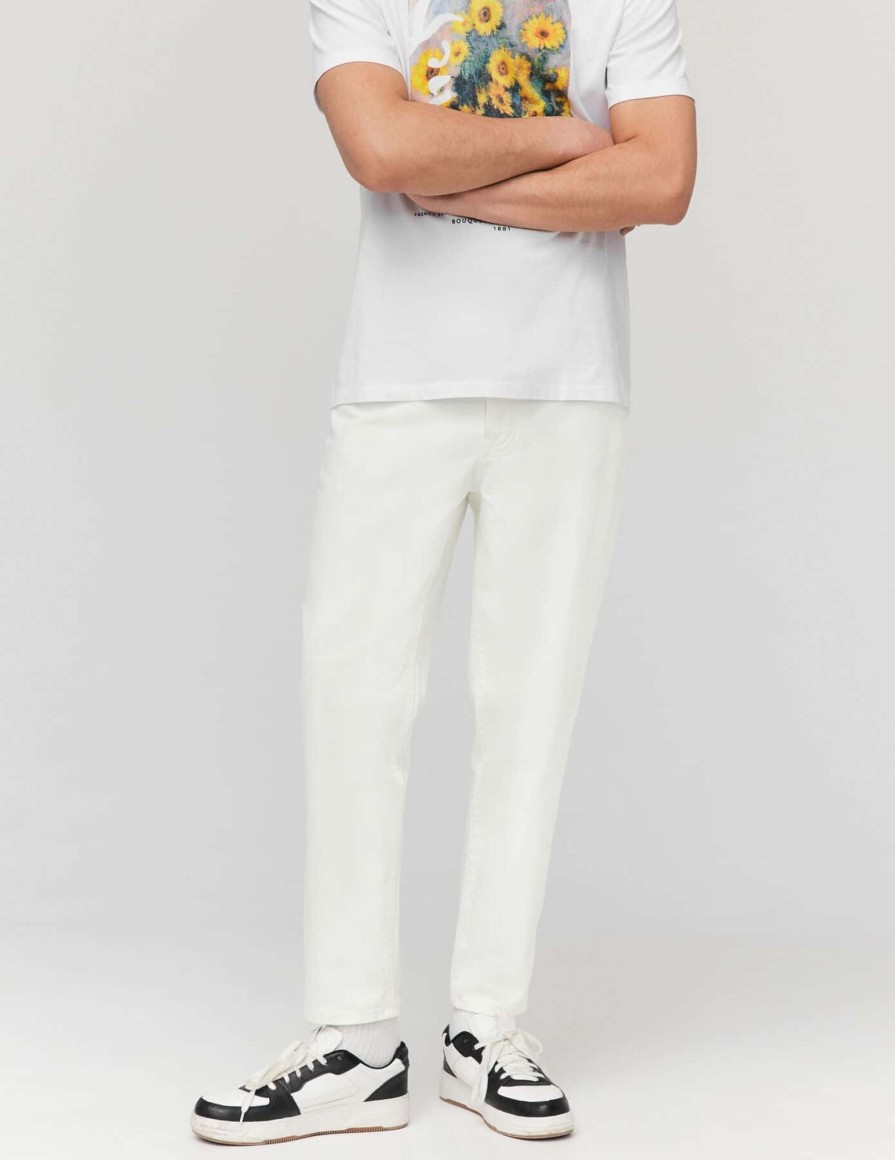 Homme BZB Jeans | Jean Relaxed De Couleur Blanc