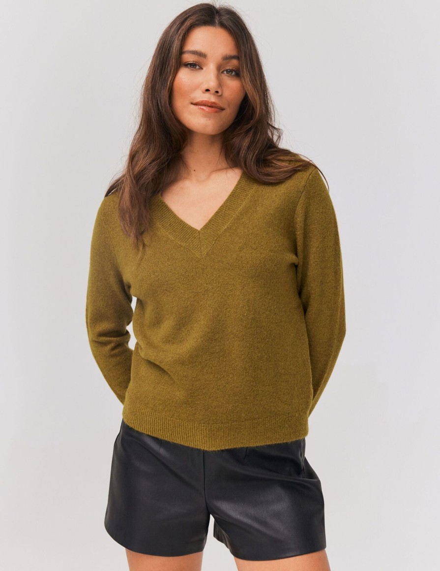 Femme BZB Pull | Pull Col V Paillete Marron