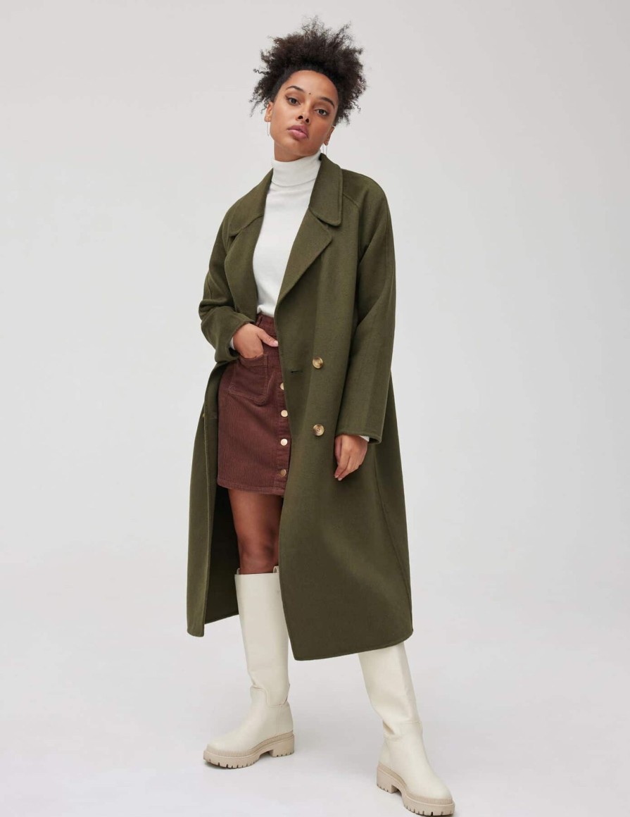 Femme BZB Manteau & Doudoune | Manteau Long En Laine Vert Kaki