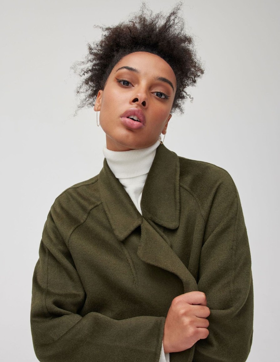 Femme BZB Manteau & Doudoune | Manteau Long En Laine Vert Kaki