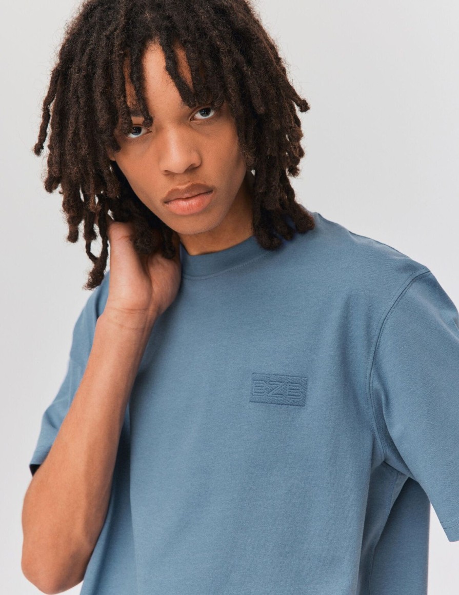 Homme BZB Tee-Shirt | T-Shirt Loose Brode Bzb Bleu