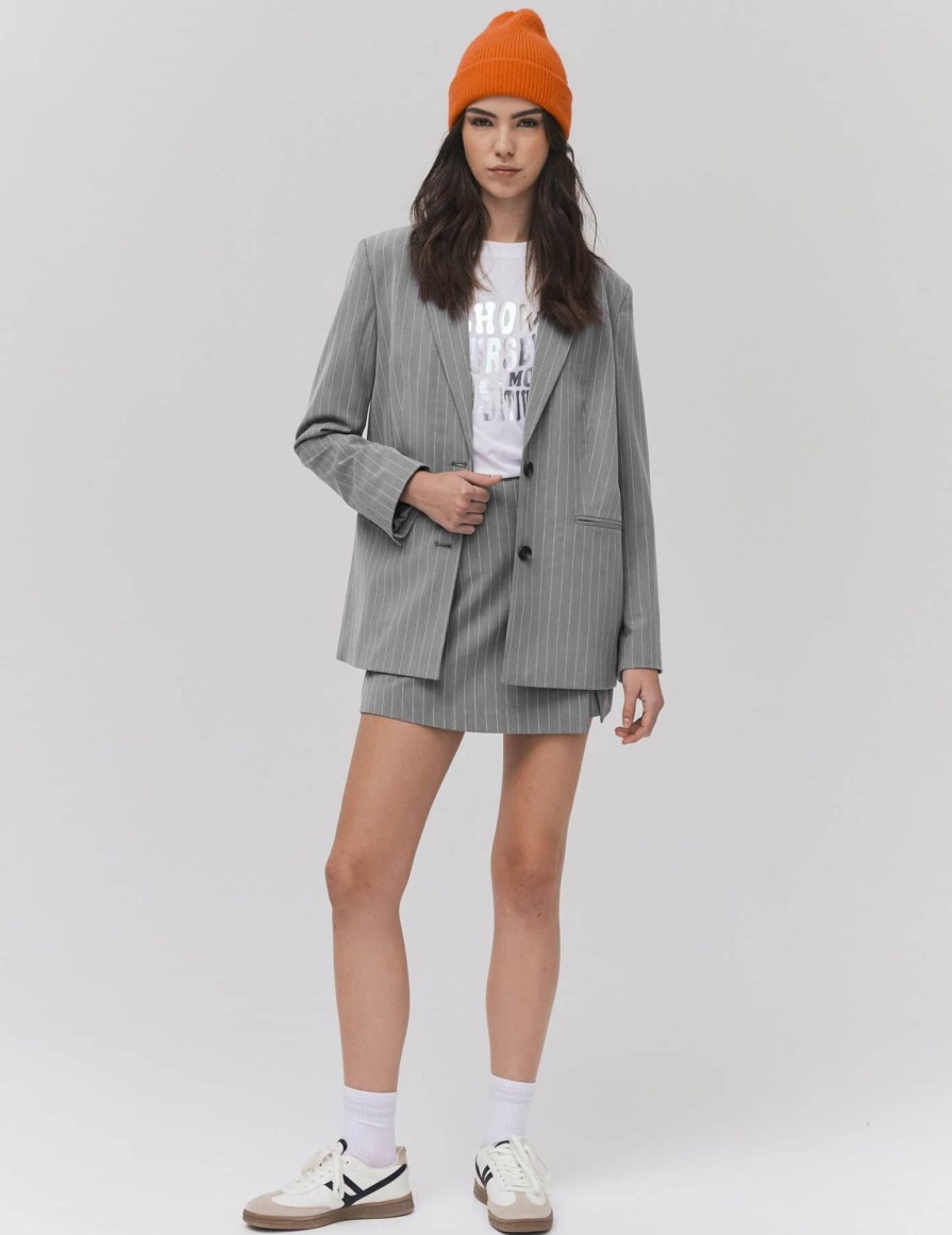 Femme BZB Veste & Blouson | Blazer Raye Gris Clair