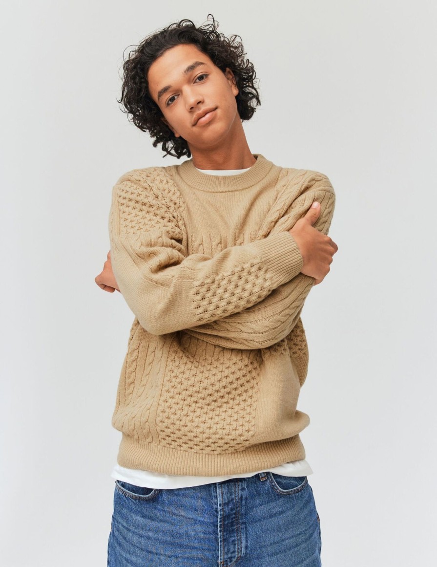 Homme BZB Pull | Pull Laine Esprit Patch - Oversize Beige