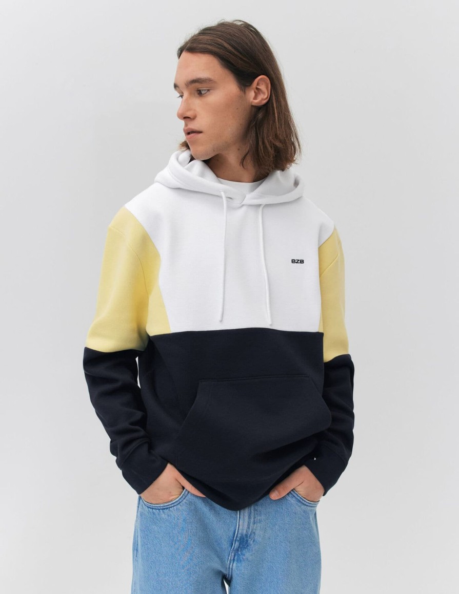 Homme BZB Sweat | Sweat A Capuche Colorblock Jaune