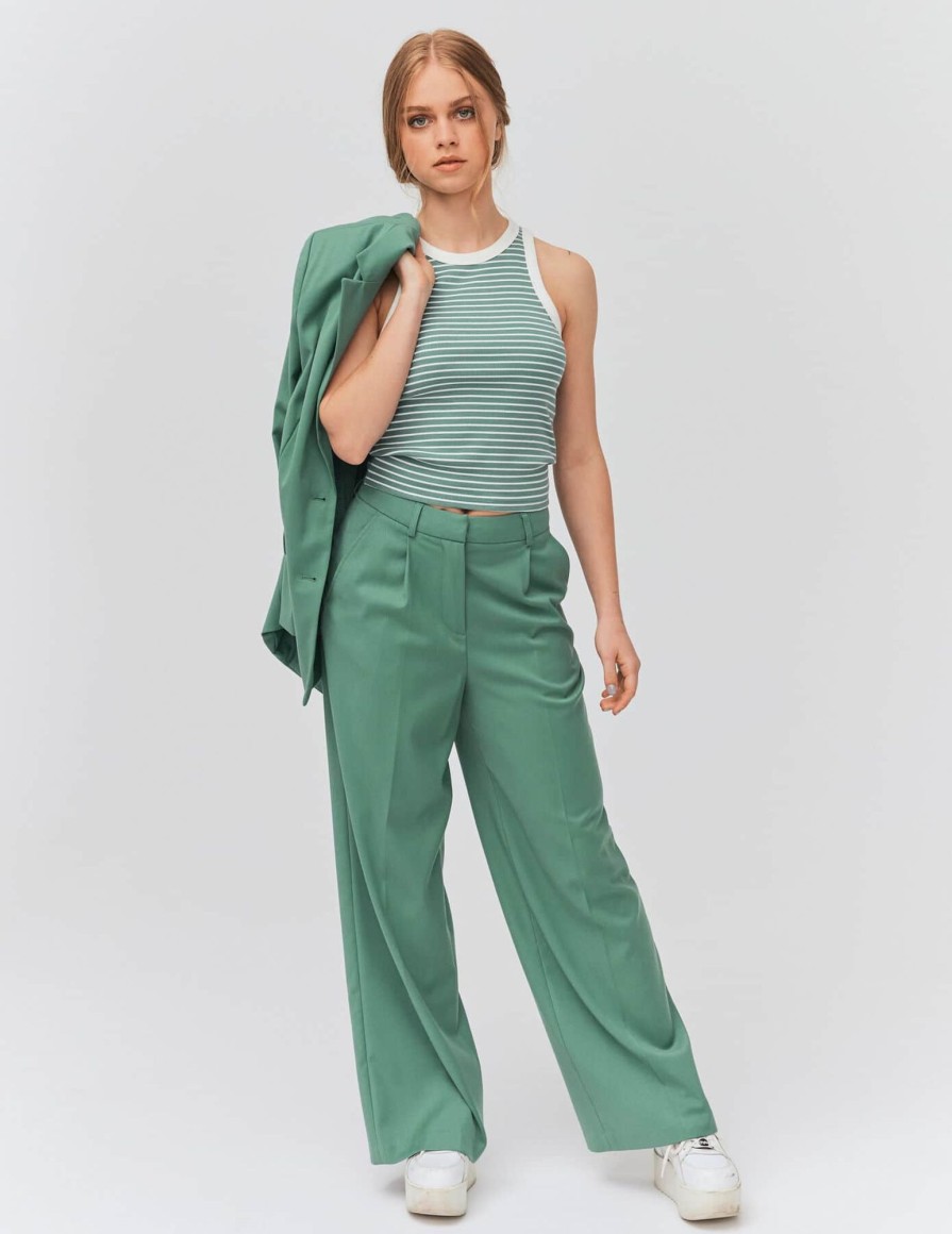 Femme BZB Pantalon | Pantalon Tailleur A Pinces Vert