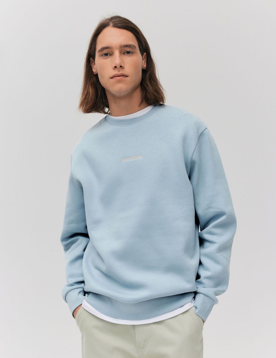 Homme BZB Sweat | Sweat Col Rond A Message Bleu Clair