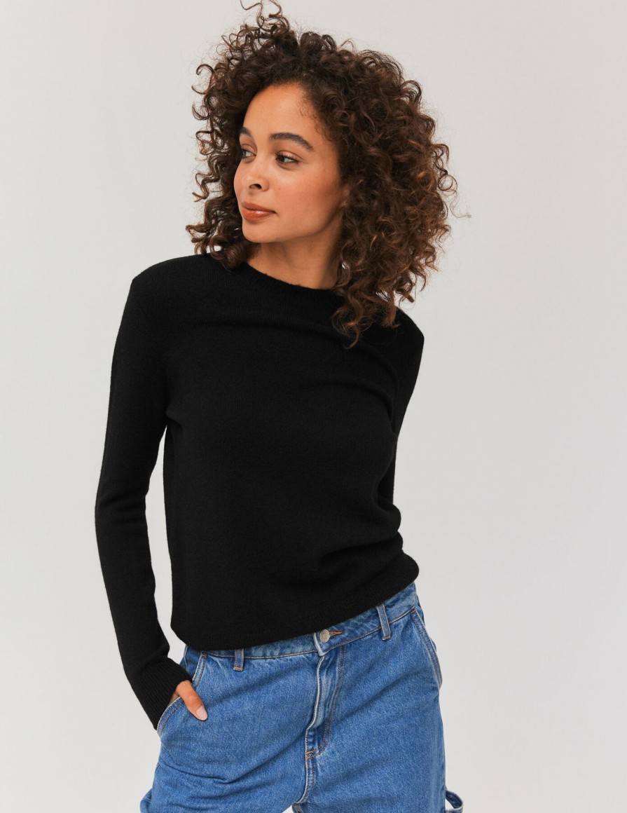 Femme BZB Pull | Pull Col Rond Uni Noir