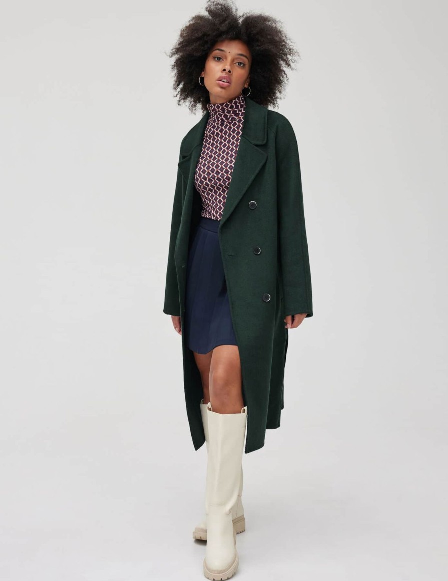 Femme BZB Manteau & Doudoune | Manteau Long Ceinture En Laine Vert