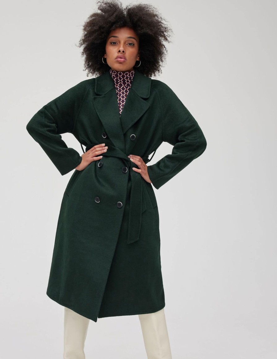 Femme BZB Manteau & Doudoune | Manteau Long Ceinture En Laine Vert