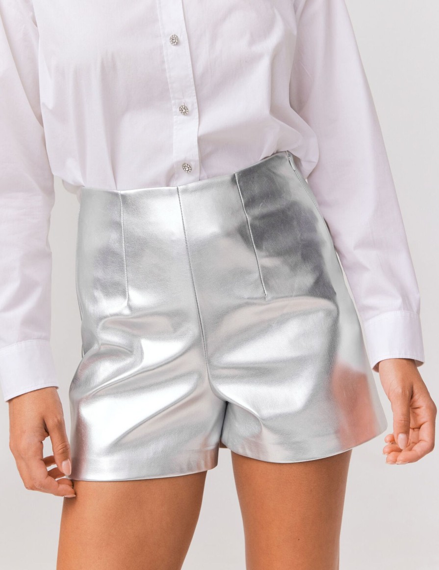 Femme BZB Short | Short En Tissu Enduit Gris Clair