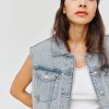 Femme BZB Veste & Blouson | Veste En Denim Sans Manches Bleu Moyen