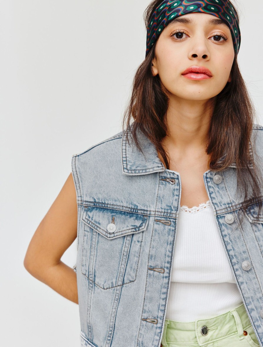 Femme BZB Veste & Blouson | Veste En Denim Sans Manches Bleu Moyen