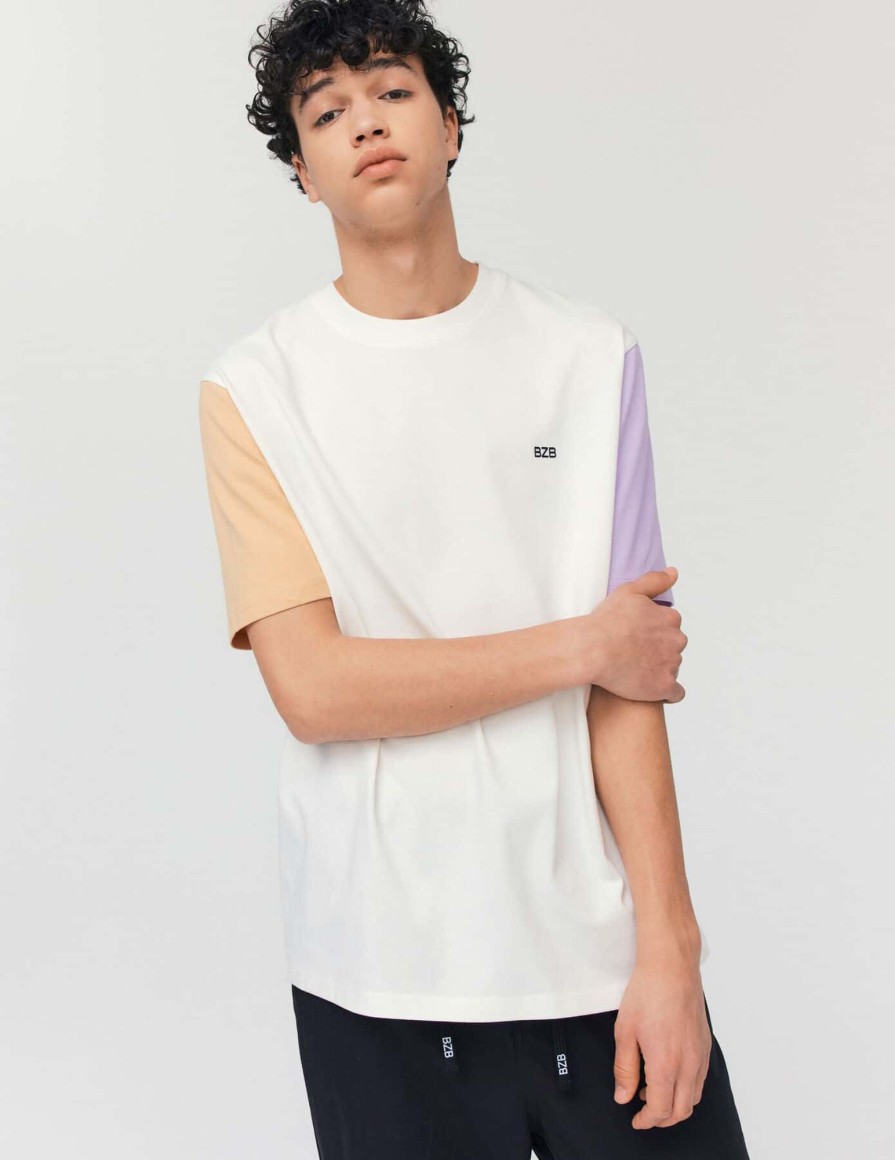 Homme BZB Tee-Shirt | T-Shirt Colorblock Blanc