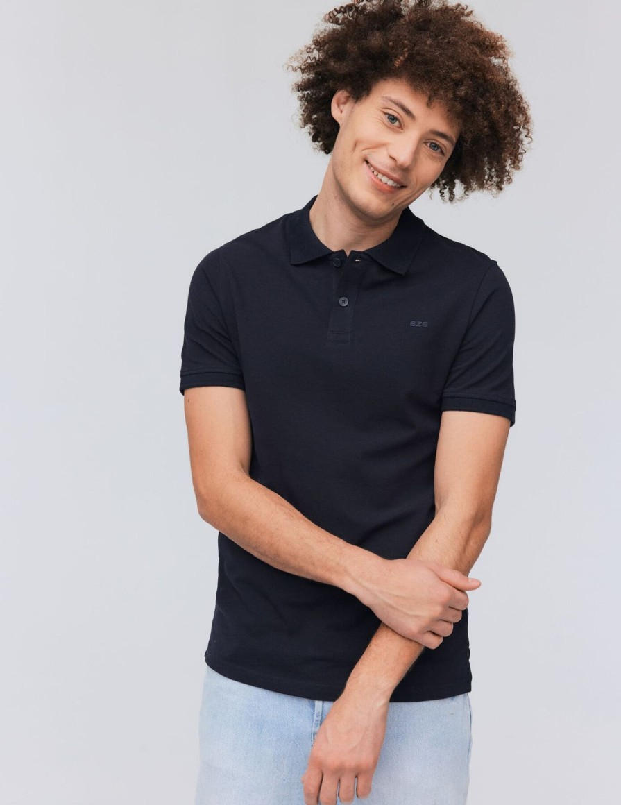 Homme BZB Tee-Shirt | Polo Uni Bleu Fonce