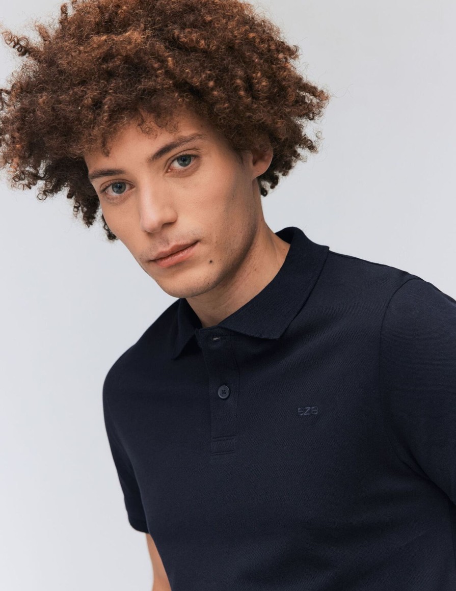 Homme BZB Tee-Shirt | Polo Uni Bleu Fonce