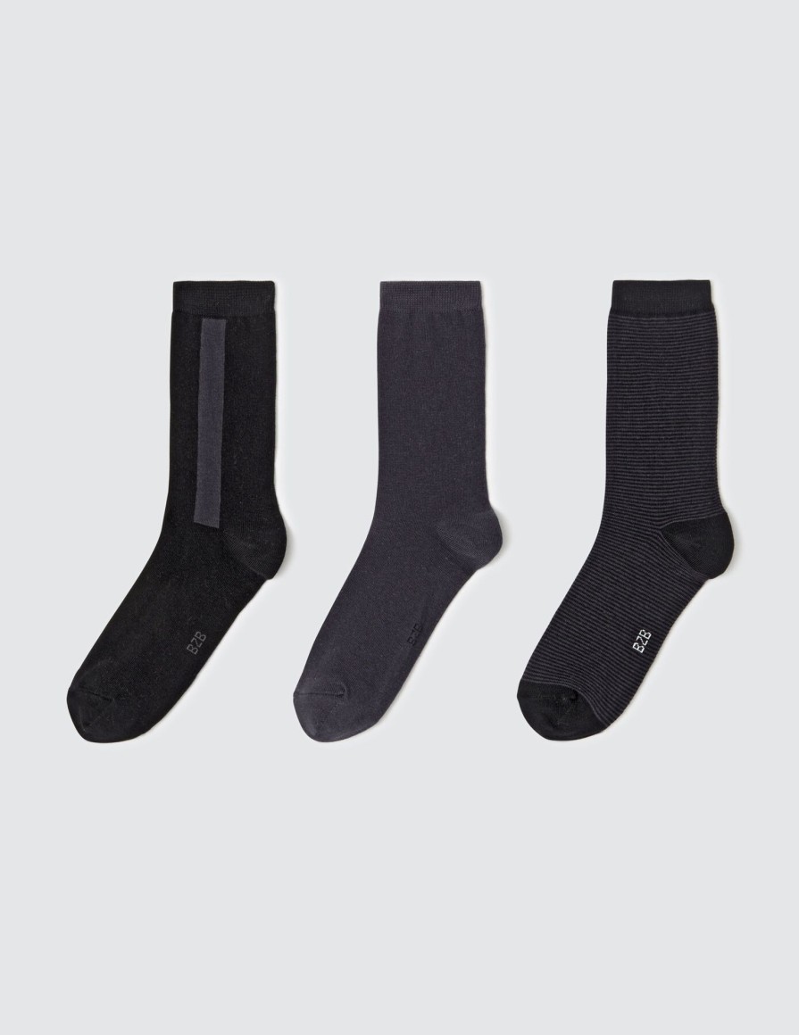 Homme BZB Chaussettes | Lot De 3 Paires De Chaussettes Basiques Gris Moyen