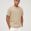 Homme BZB Tee-Shirt | T-Shirt Rayures Baseball Beige