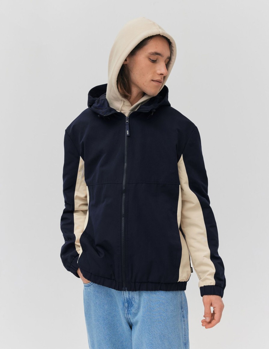 Homme BZB Veste & Blouson | Blouson A Capuche Colorblock Blanc/ Ecru