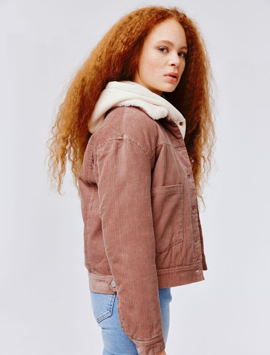 Femme BZB Veste & Blouson | Veste Velours Col Sherpa Coton Bio Beige